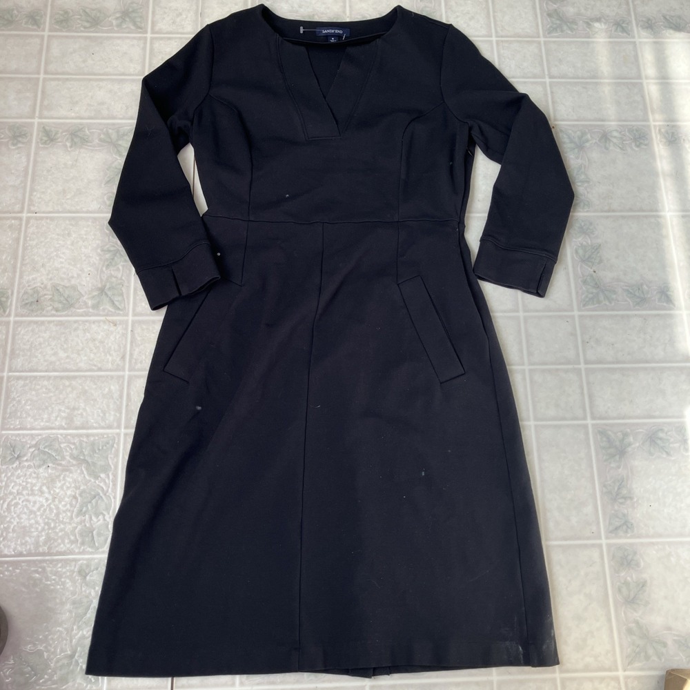Lands' End Ponte Knit Dress Women's Sz 6 Ponte Knit 3/4 Sleeve Split Neck